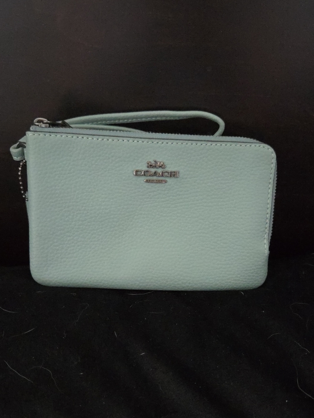 Coach Pebble Leather Double Zip Wallet Wristlet In Seafoam Mint - EUC